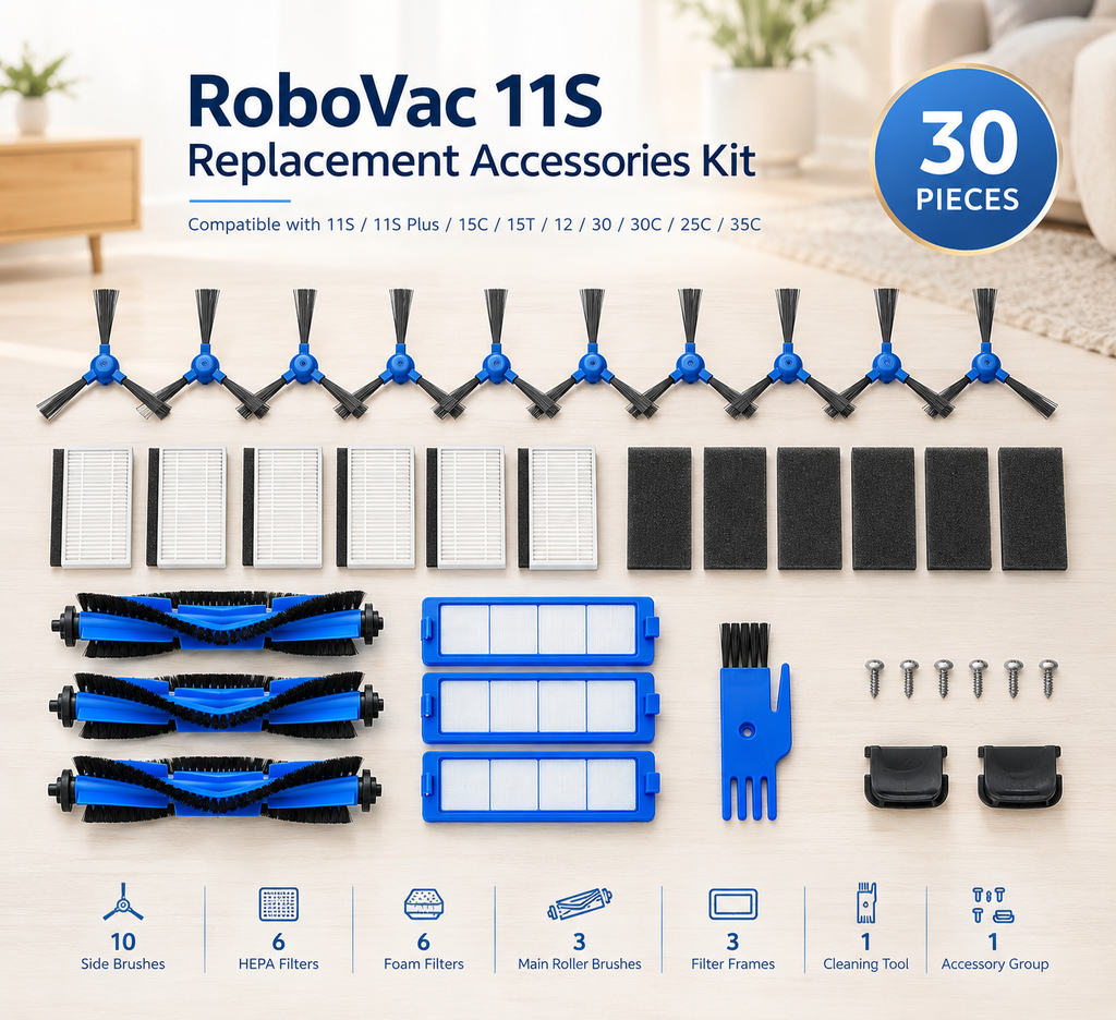 Eufy RoboVac 11S Replacement Parts Kit – 30 Pieces – Compatible with 11S, 11S Plus, 15C, 15T, 12, 30, 30C, 25C & 35C