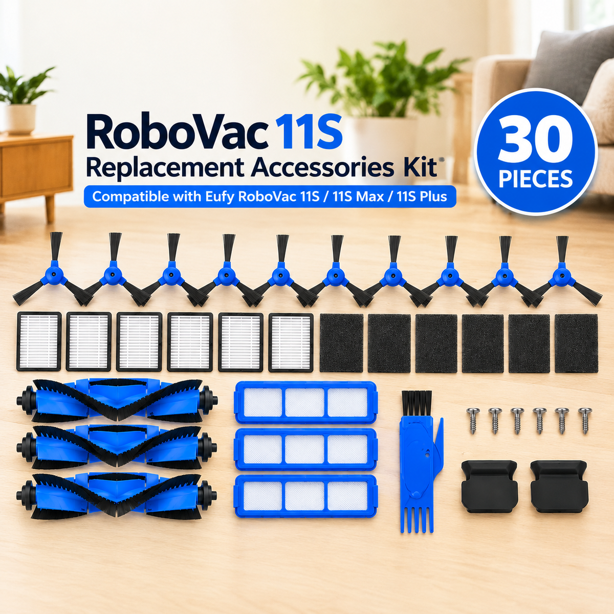 Eufy RoboVac 11S 30-Piece Replacement Accessories Kit – 11S / 11S Plus / 15C / 15T / 12 / 30 / 30C / 25C / 35C