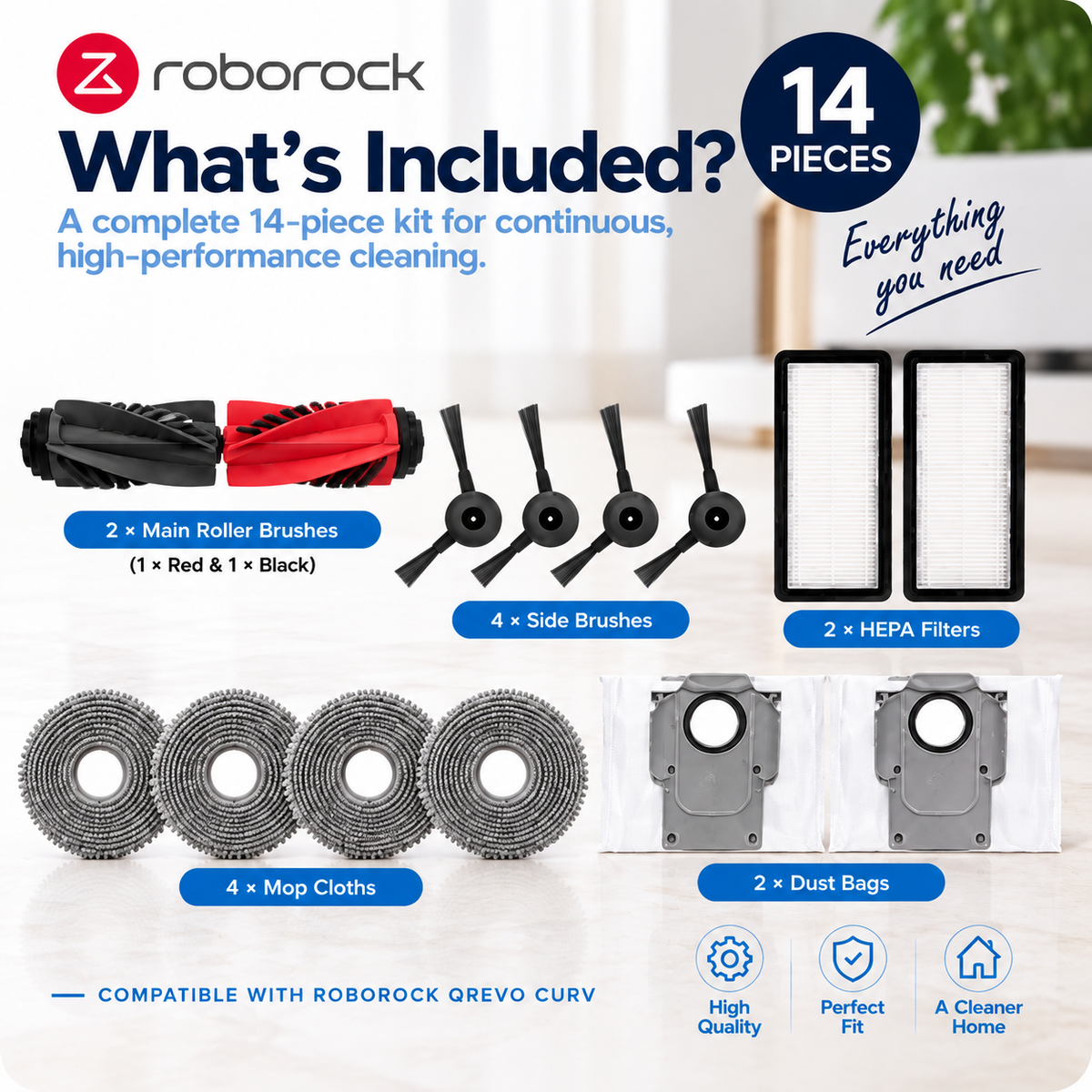 Roborock Qrevo Curv Replacement Accessories Kit – 14 Piece Set
